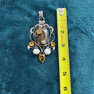 Large Silver Pendant with Gemstones